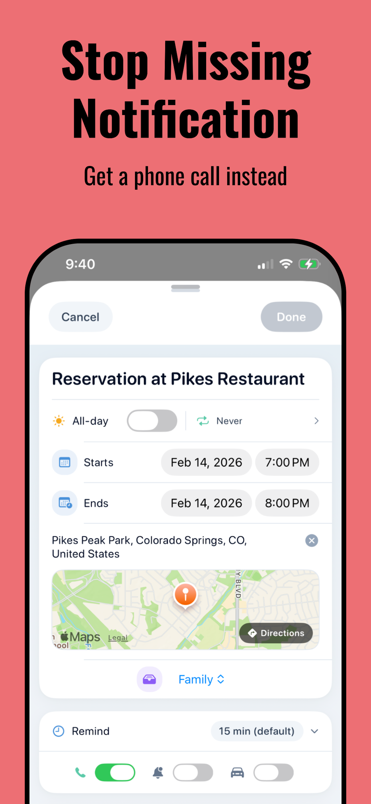 Calendar Call - Event detail with map and reminders